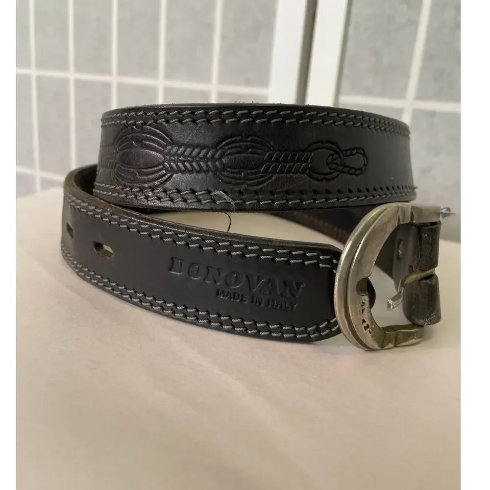 Donovan Made in Italy Black Genuine Leather Tooled Belt 32 Western Artisan